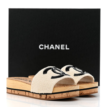 Chanel Tweed Patent Calfskin Logo Mules 36 White 9 of 9