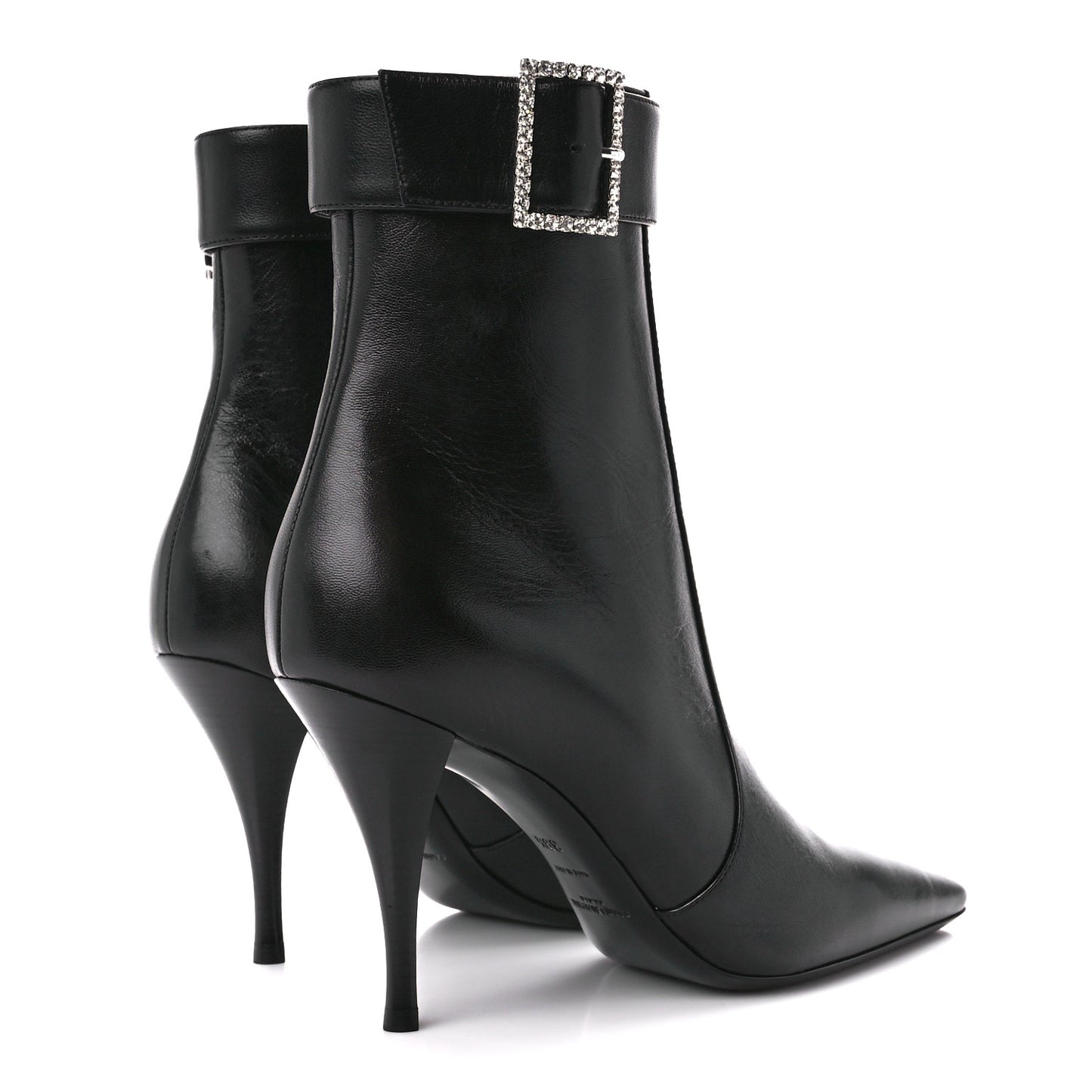 Goatskin Crystal Buckle Claude 90 Ankle Booties 39.5 Black