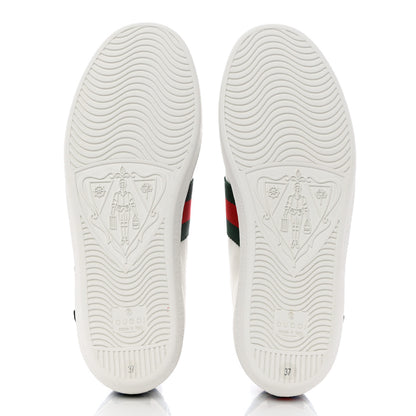Gucci Calfskin Web Floral Embroidered Womens Ace Sneakers 37 White 5 of 11