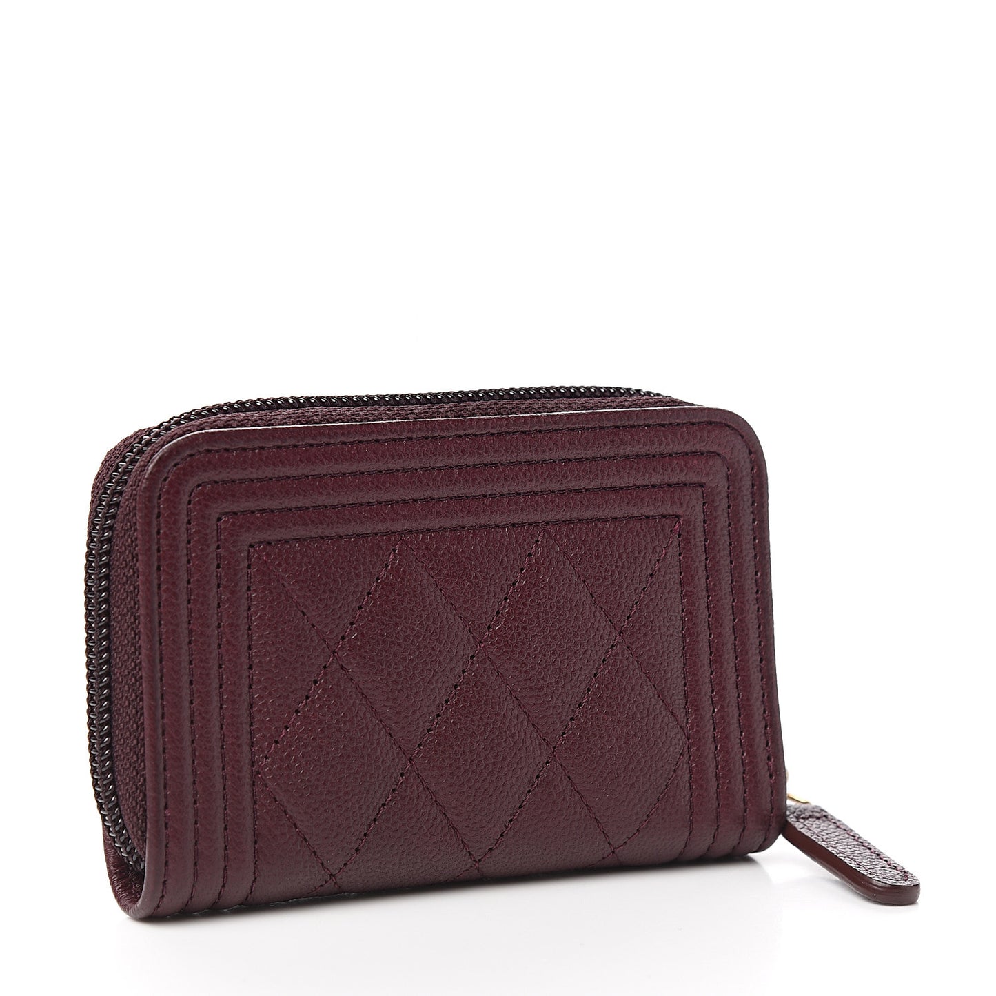 Caviar Quilted Boy Zip Around Coin Purse Wallet Dark Purple