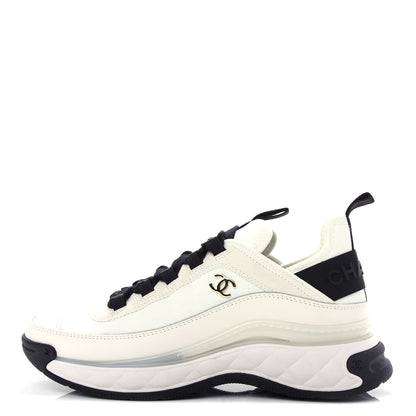 Chanel Velvet Calfskin Mixed Fibers CC Sneakers 37 Ivory Black 1 of 11