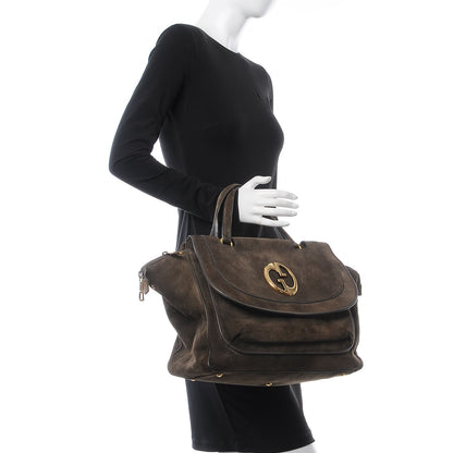 Gucci Suede Medium 1973 Top Handle Satchel Olive 2 of 16