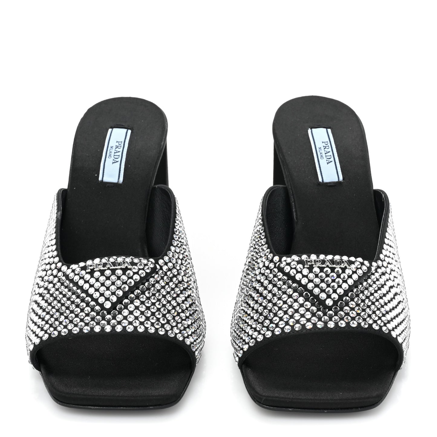 Satin Crystal Logo 65mm Slide Sandals 37 Cristal
