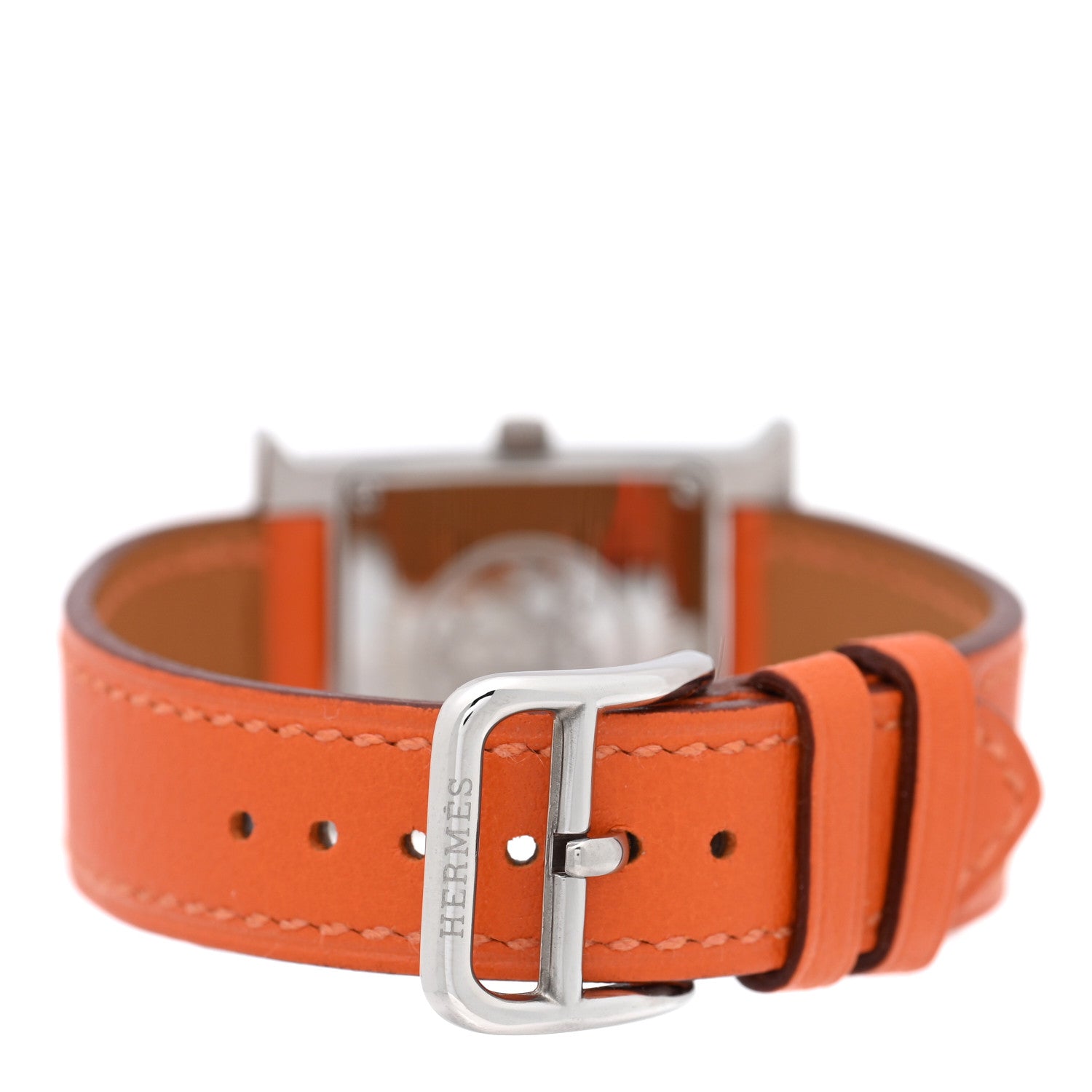 Hermes Stainless Steel Swift 21mm Heure H Hour Quartz Watch Orange