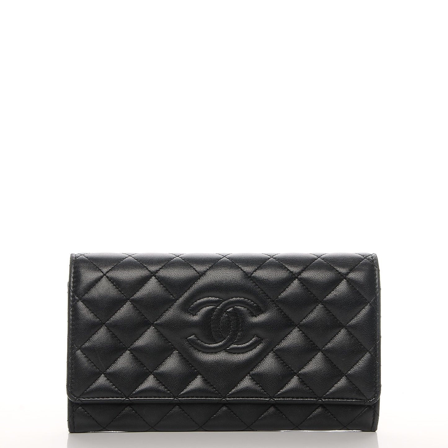 Lambskin Quilted Large Diamond CC Flap Wallet Black