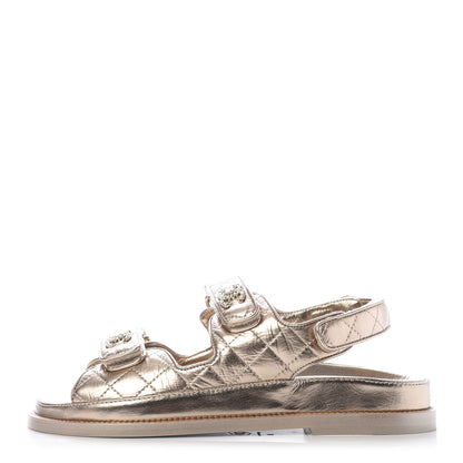 Chanel Iridescent Lambskin Velcro Dad Sandals 38 Light Bronze 1 of 10