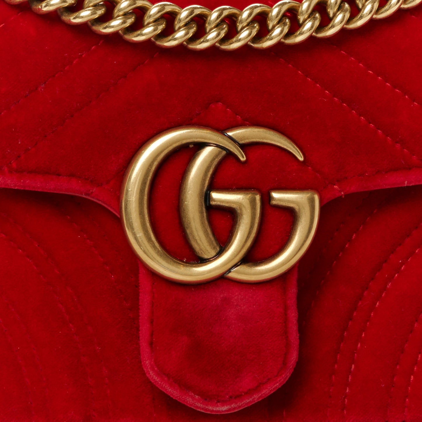 Velvet Matelasse Mini GG Marmont Shoulder Bag Hibiscus Red