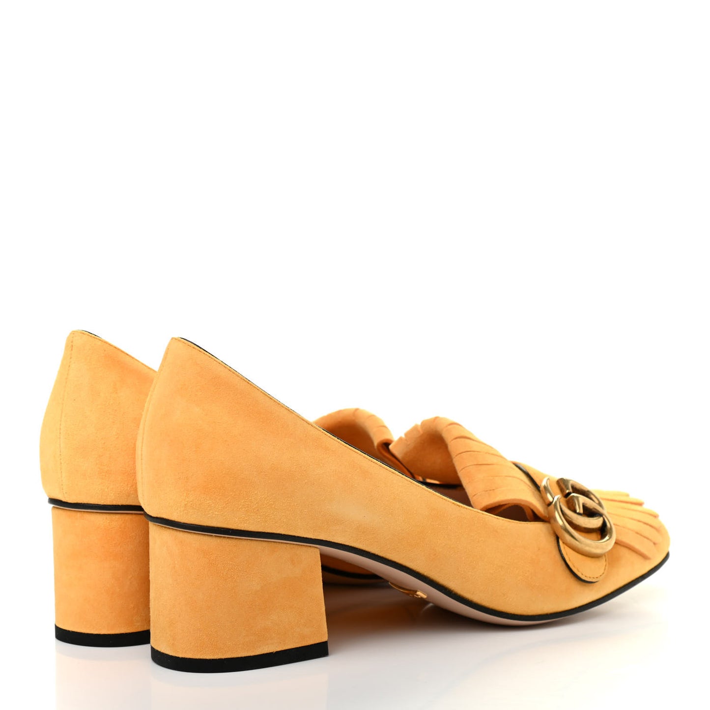 Kid Scamosciato GG Marmont Fringe 50mm Loafer Pumps 39.5 Crystal Copper