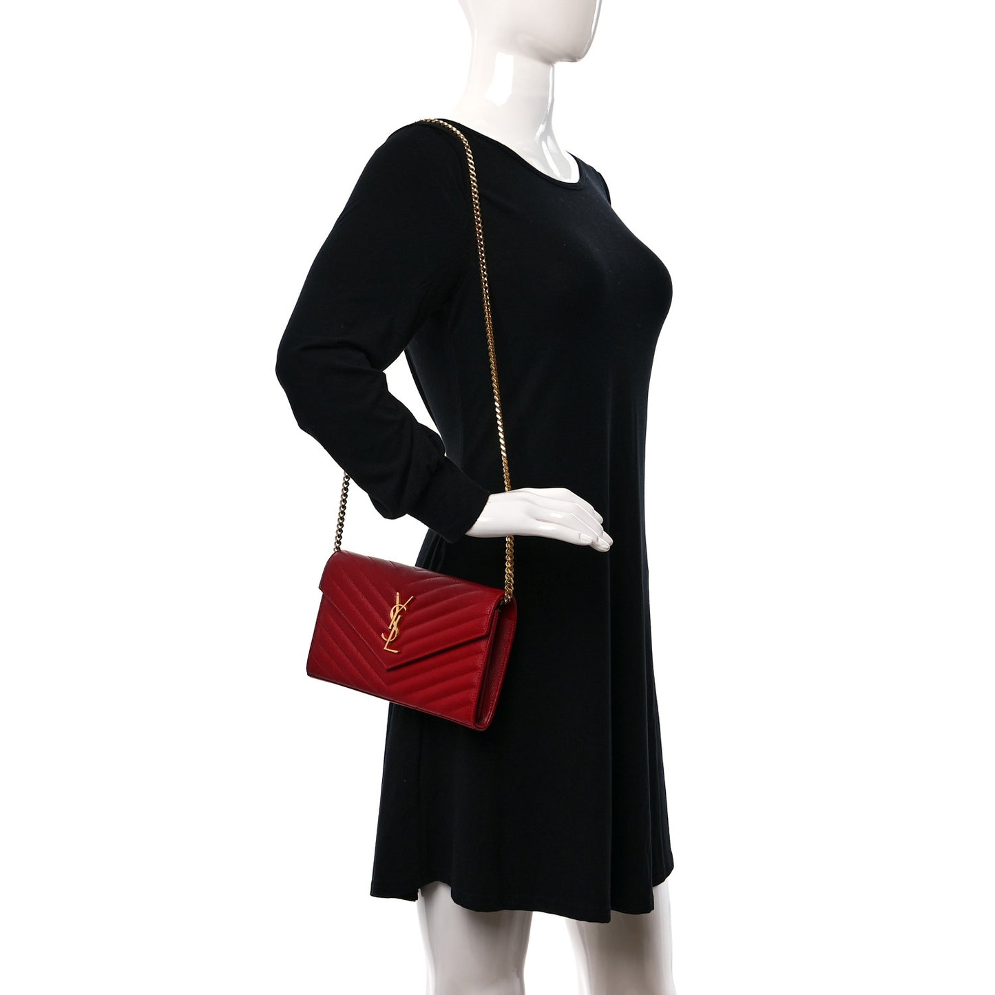Grain De Poudre Matelasse Chevron Monogram Chain Wallet Rouge Eros