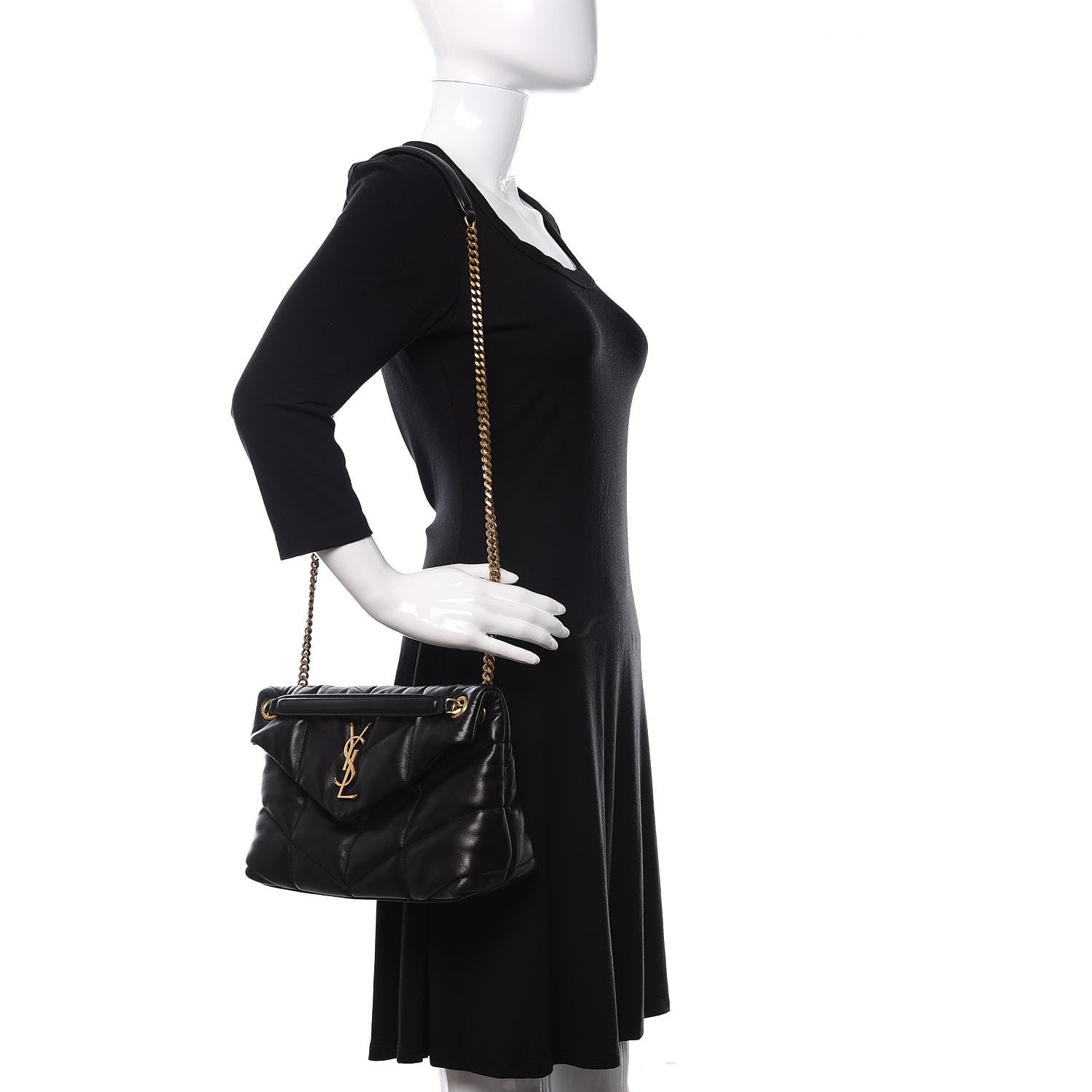 Saint Laurent Lambskin Quilted Small Loulou Puffer Monogram Chain Satchel Black 2 of 10