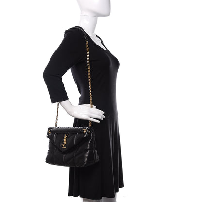 Saint Laurent Lambskin Quilted Small Loulou Puffer Monogram Chain Satchel Black 2 of 10