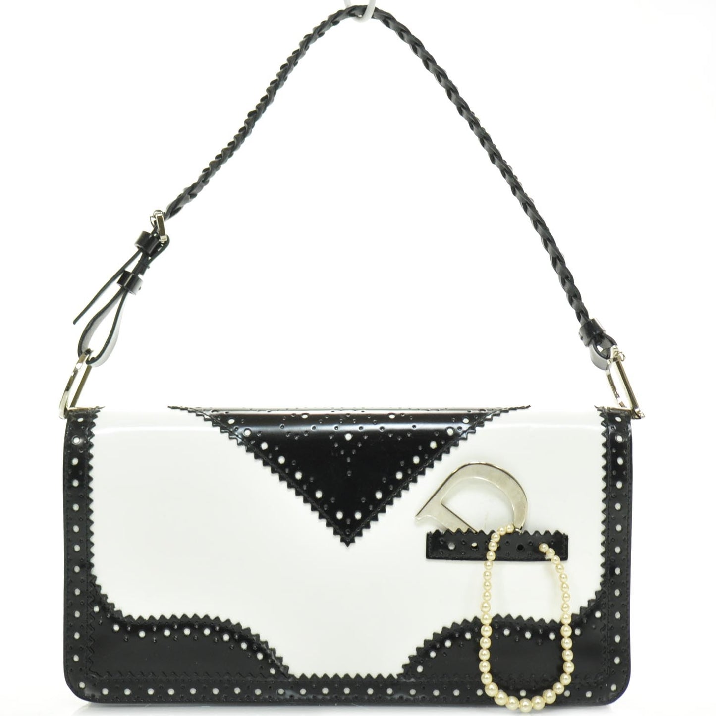 Leather D Trick Shoulder Bag Black and White