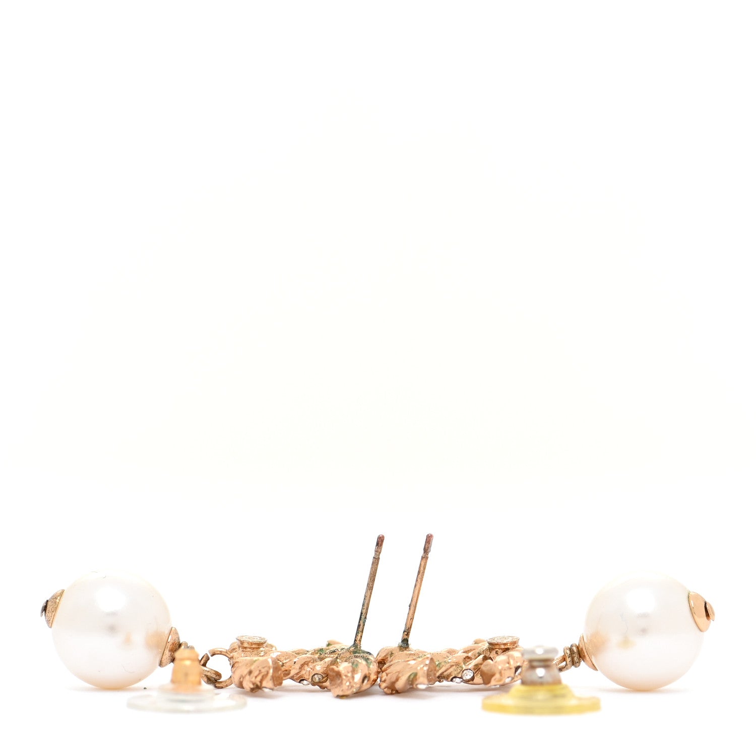 Chanel Crystal Pearl CC Drop Earrings Gold 3 of 9
