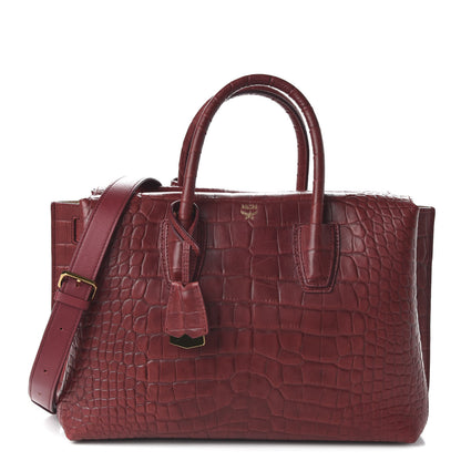 MCM Calfskin Crocodile Embossed Medium Milla Tote Ruby 1 of 8