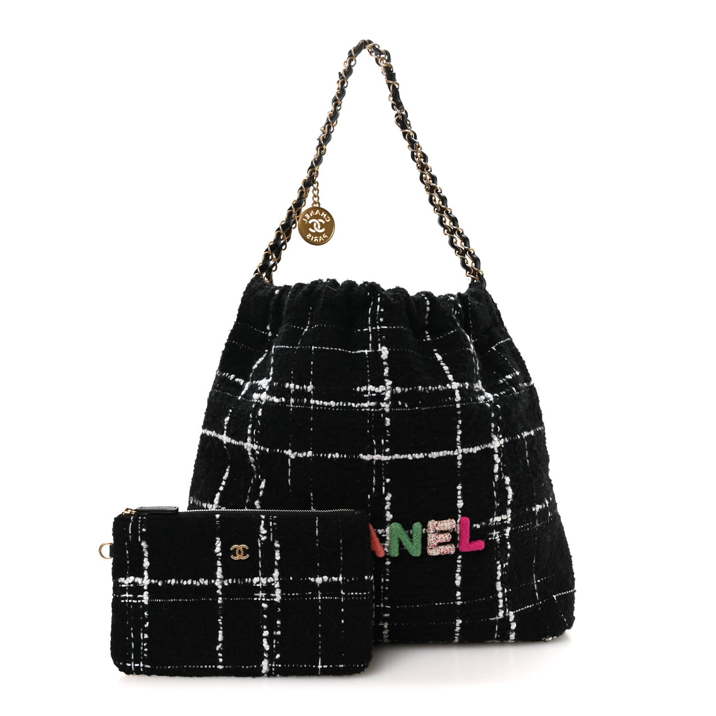Wool Tweed Quilted Small Chanel 22 Black Multicolor