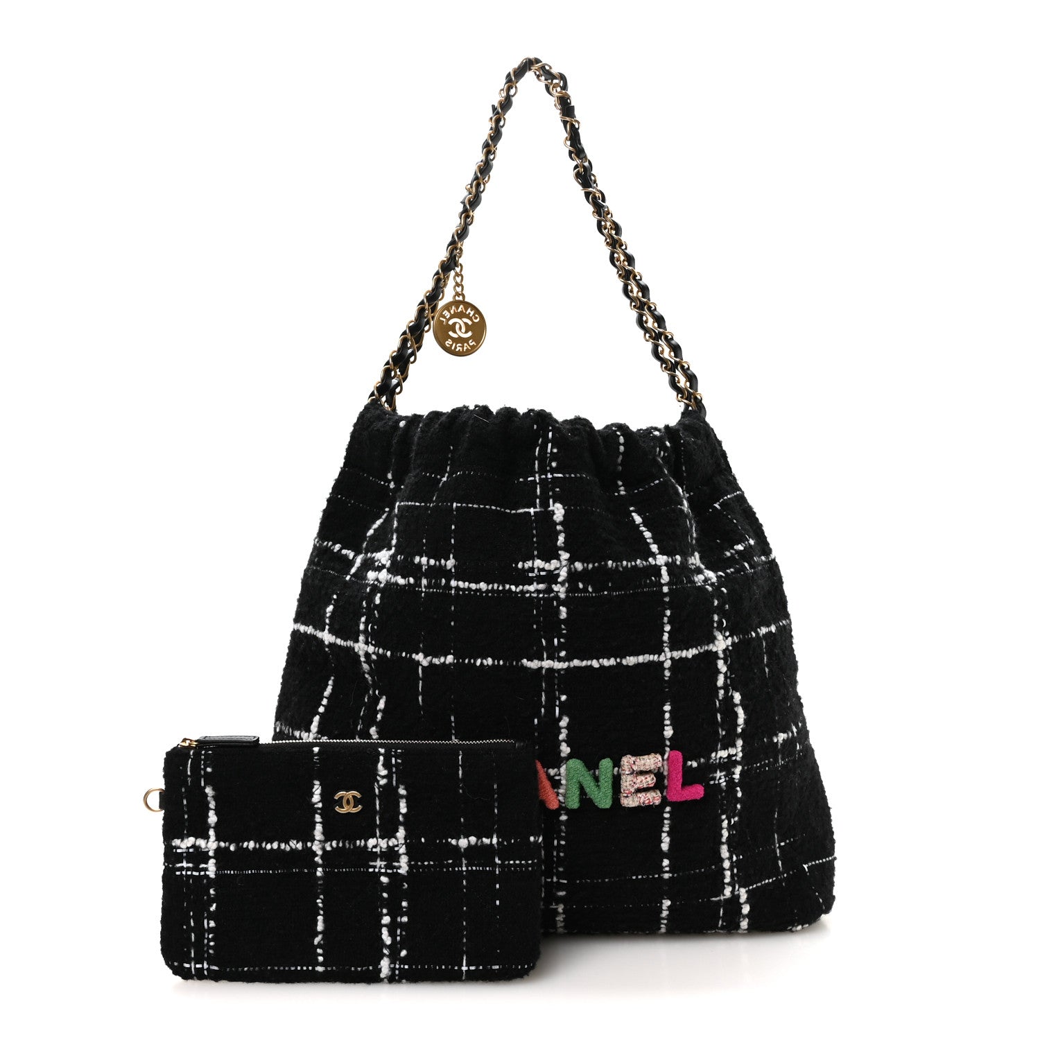 Chanel Wool Tweed Quilted Small Chanel 22 Black Multicolor 3 of 11