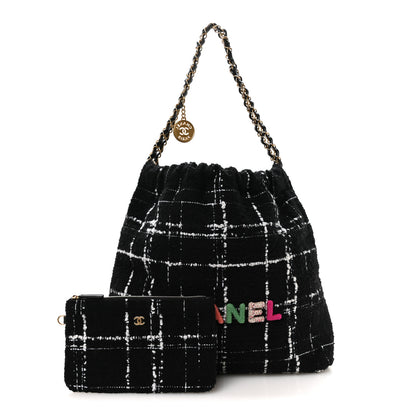 Chanel Wool Tweed Quilted Small Chanel 22 Black Multicolor 3 of 11