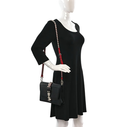 Prada Saffiano City Calfskin Studded Large Elektra Shoulder Bag Black Fuoco 2 of 8