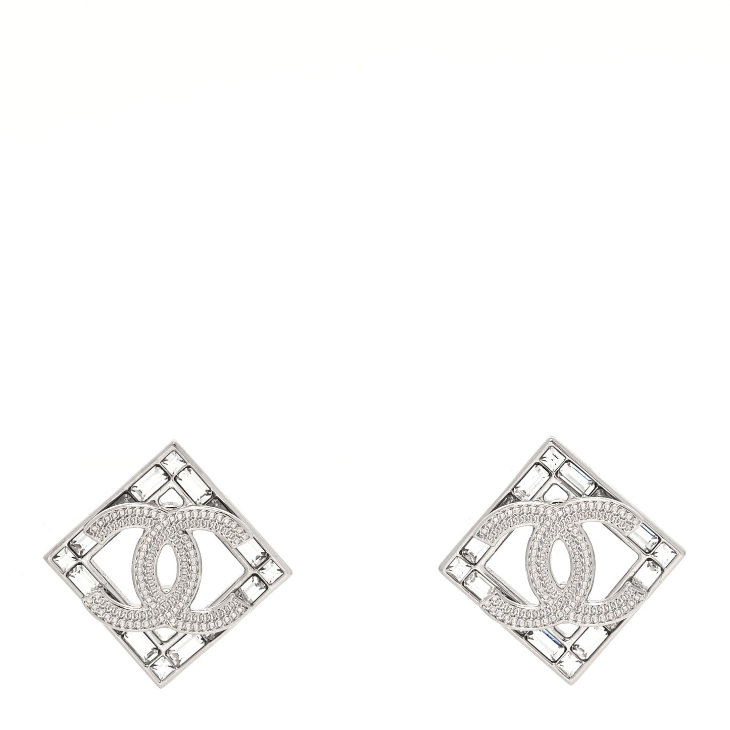 Baguette Crystal Chain CC Earrings Silver