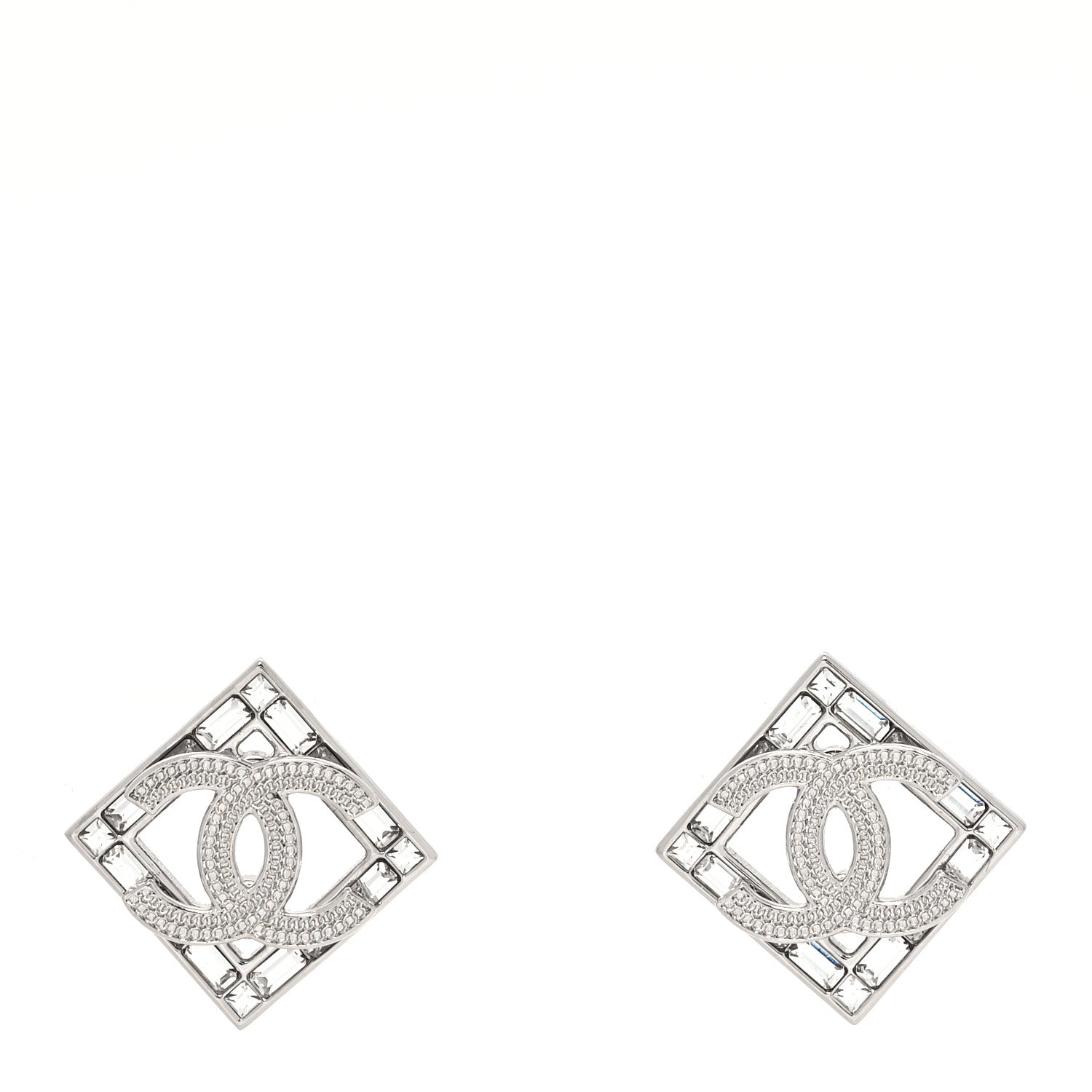 Chanel Baguette Crystal Chain CC Earrings Silver 1 of 4