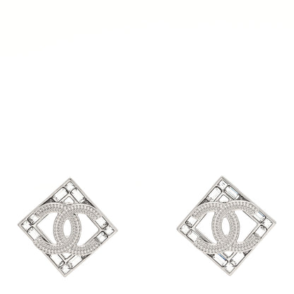 Chanel Baguette Crystal Chain CC Earrings Silver 1 of 4