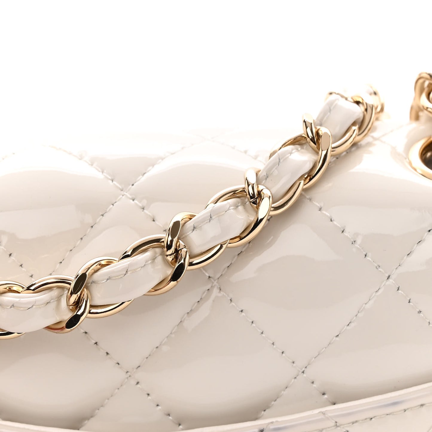 Patent Quilted Mini Square Flap White
