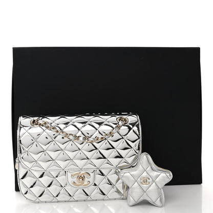 Chanel Mirror Calfskin Metallic Calfskin Medium Hollywood Boulevard Flap With Star Coin Purse Silvery 11 of 11