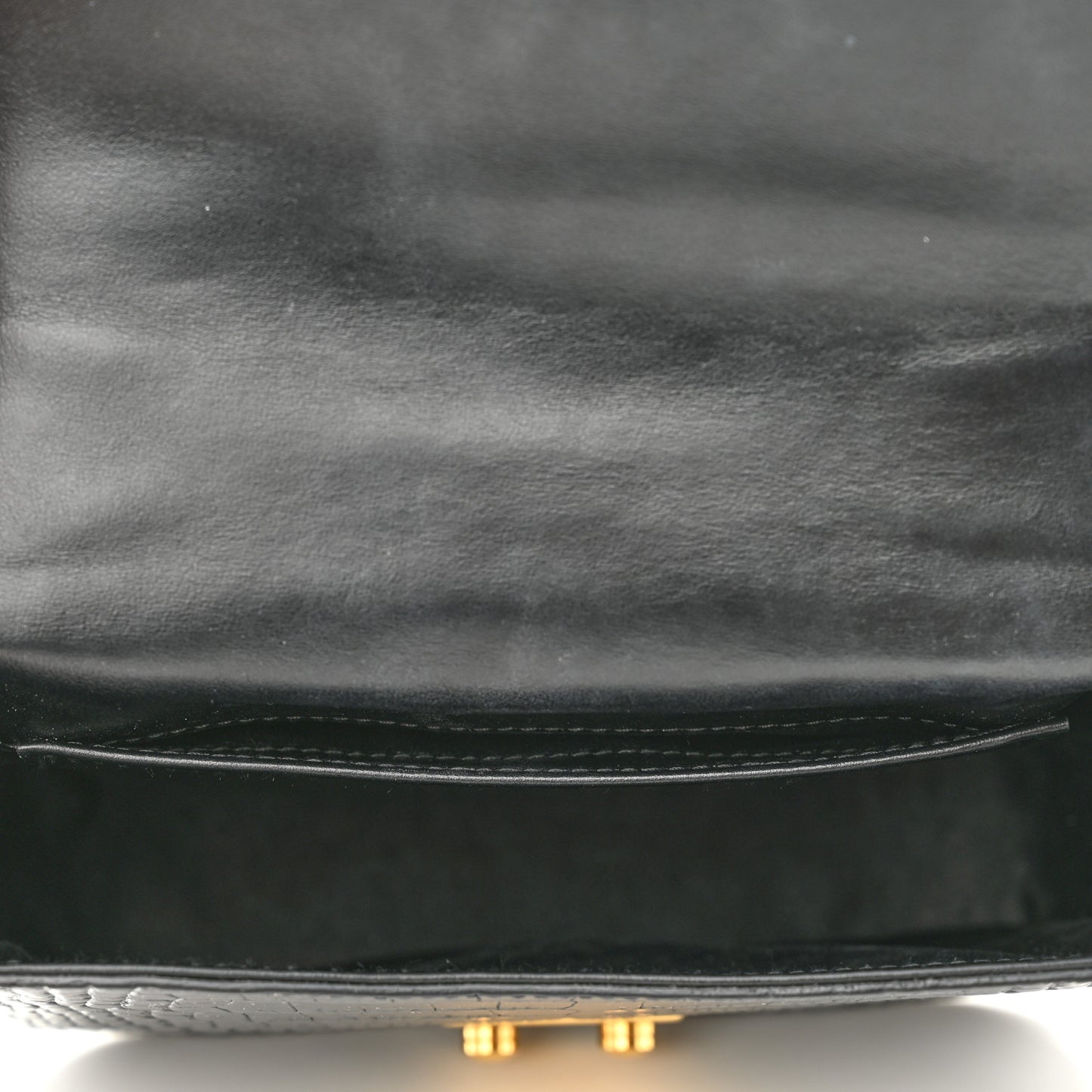 Crocodile Print Calfskin Top Handle Bag Black