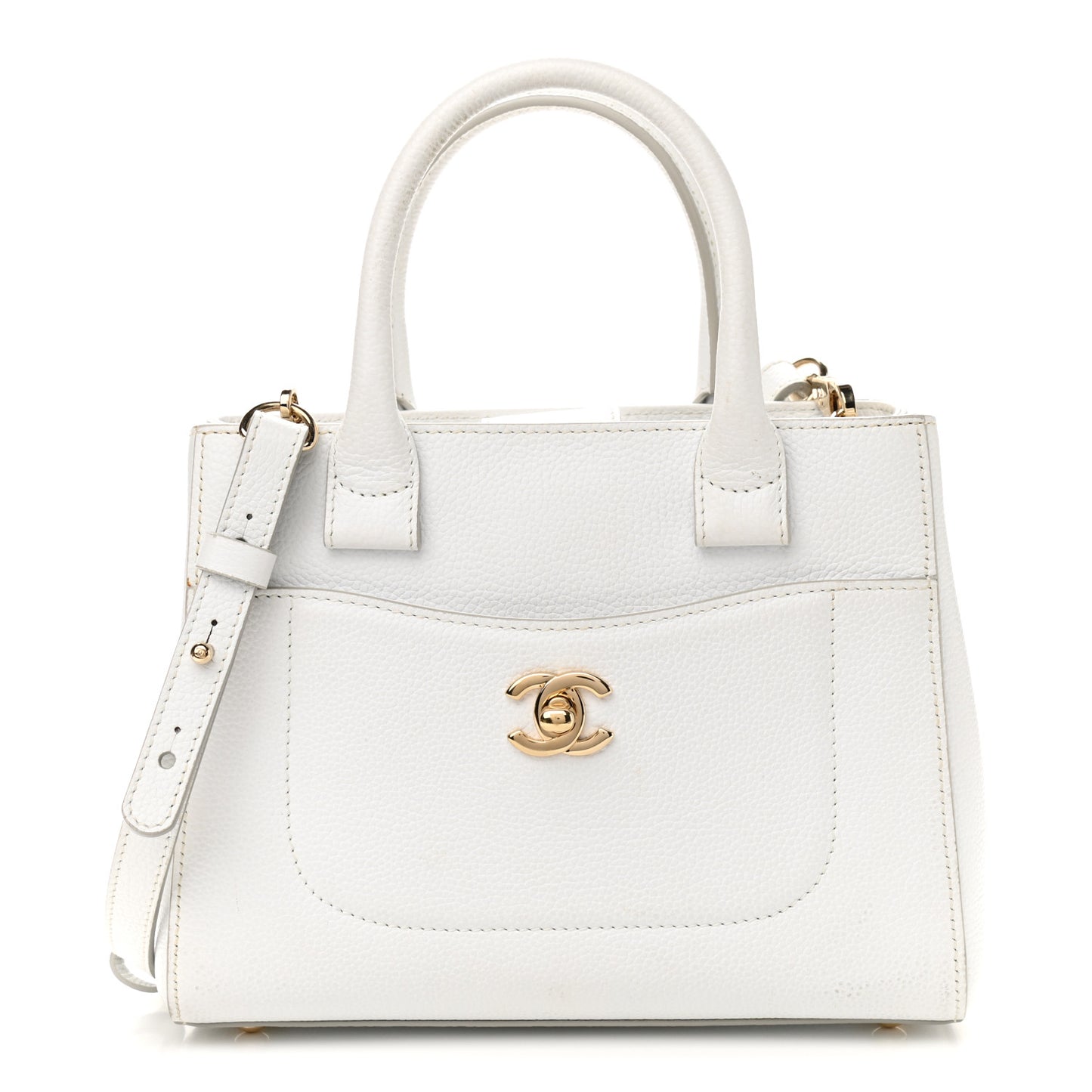 Grained Calfskin Mini Neo Executive Shopper Tote White
