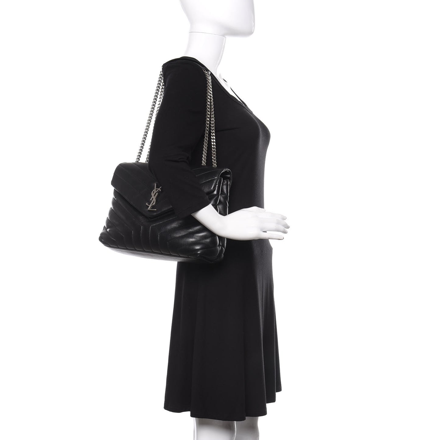 Calfskin Y Quilted Monogram Medium Loulou Chain Satchel Black