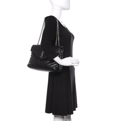 Saint Laurent Calfskin Y Quilted Monogram Medium Loulou Chain Satchel Black 3 of 17