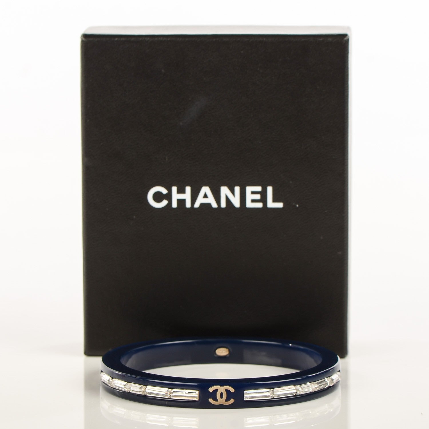 Chanel Resin Crystal Baguette CC Bangle Dark Blue 3 of 6
