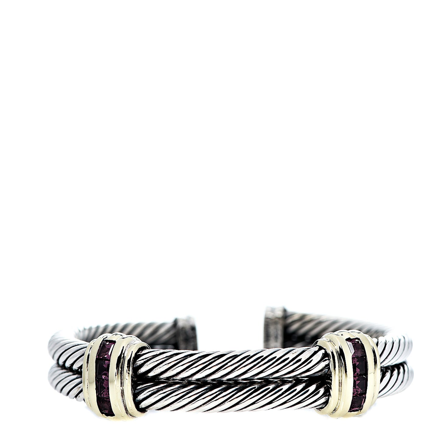 Sterling Silver 14K Yellow Gold Rhodolite Garnet Double Station Cable Bracelet