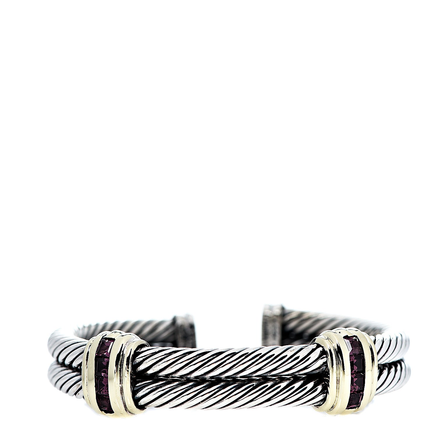 David Yurman Sterling Silver 14K Yellow Gold Rhodolite Garnet Double Station Cable Bracelet 1 of 4