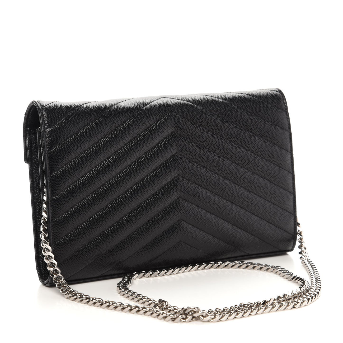 Grain De Poudre Matelasse Chevron Monogram Chain Wallet Black