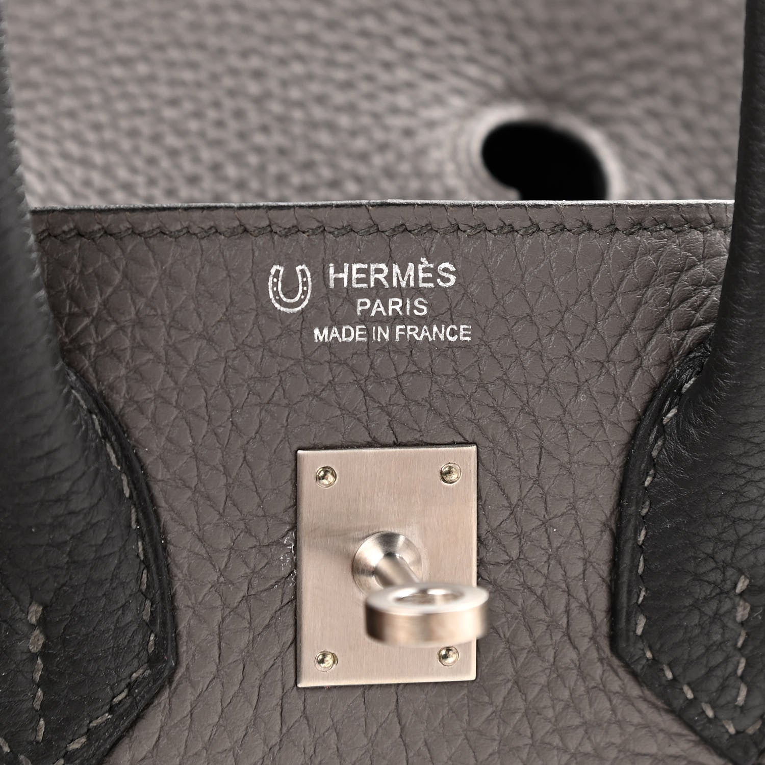 Hermes Togo Horseshoe Birkin 25 Etain Black 6 of 11