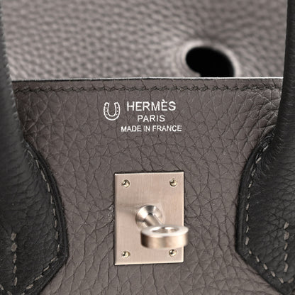 Hermes Togo Horseshoe Birkin 25 Etain Black 6 of 11