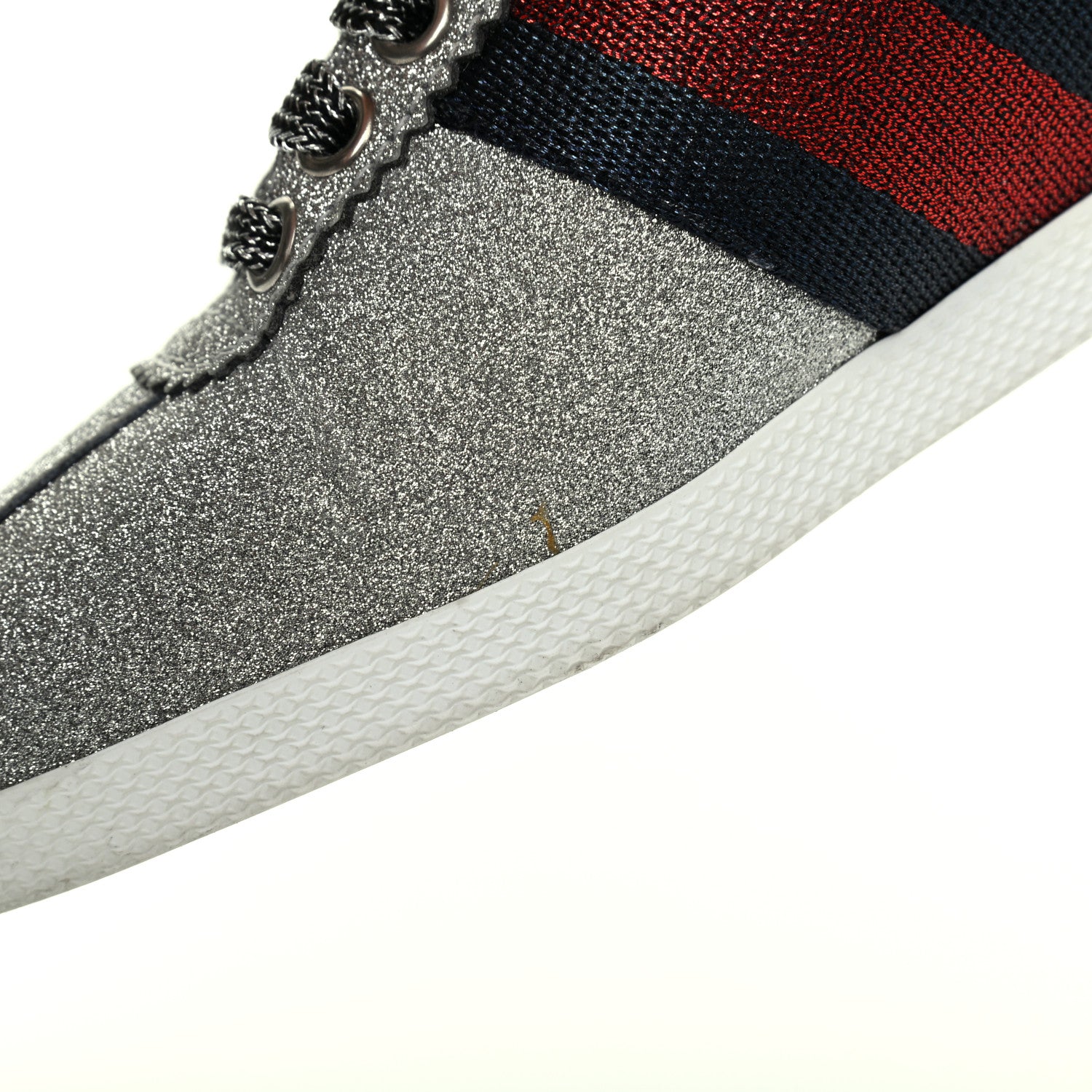 Gucci Glitter Fabric Studded Web Womens Sneakers 36.5 Silver 9 of 11