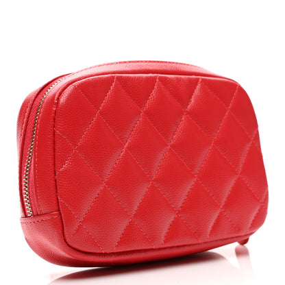 Chanel Caviar Quilted Small Curvy Pouch Cosmetic Case Red 3 of 8