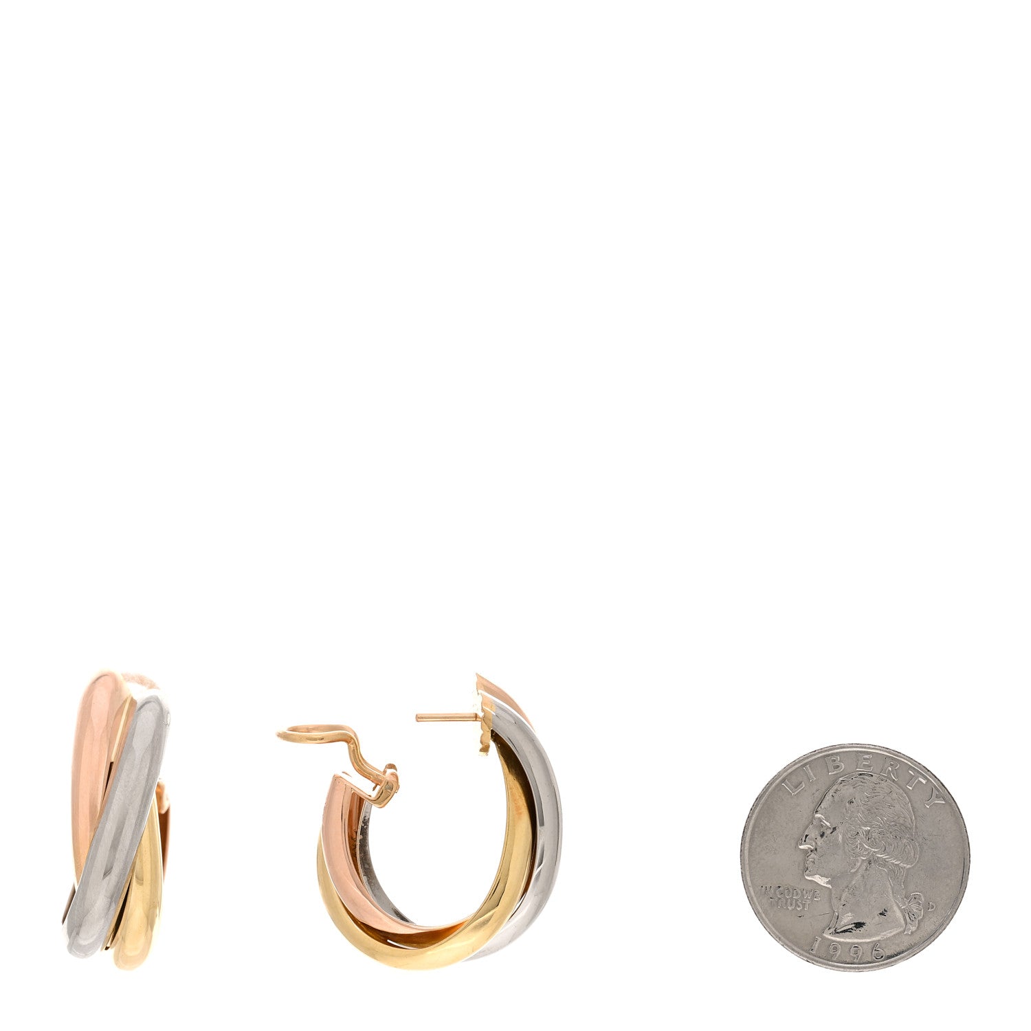 Cartier 18K Pink Yellow White Gold 9.5mm Trinity Hoop Earrings 2 of 4