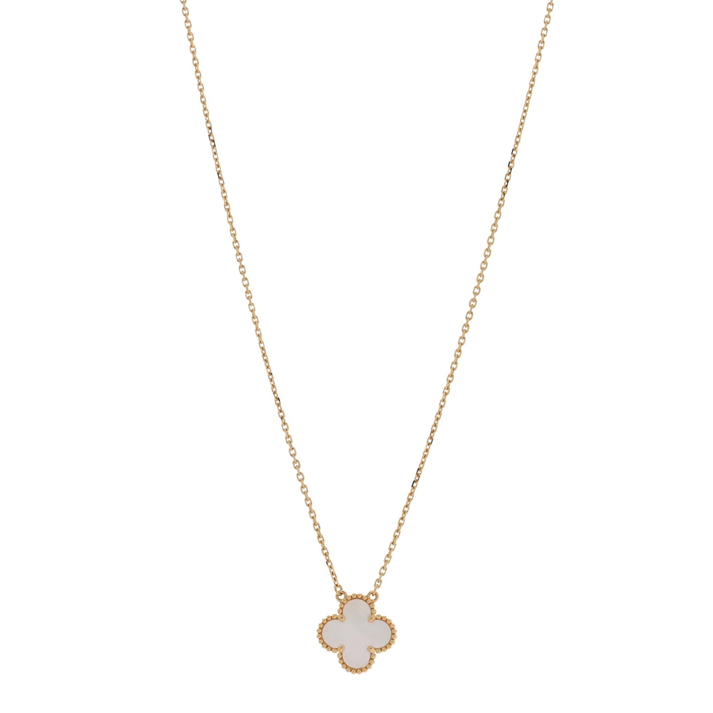 18K Yellow Gold Mother of Pearl Vintage Alhambra Pendant Necklace