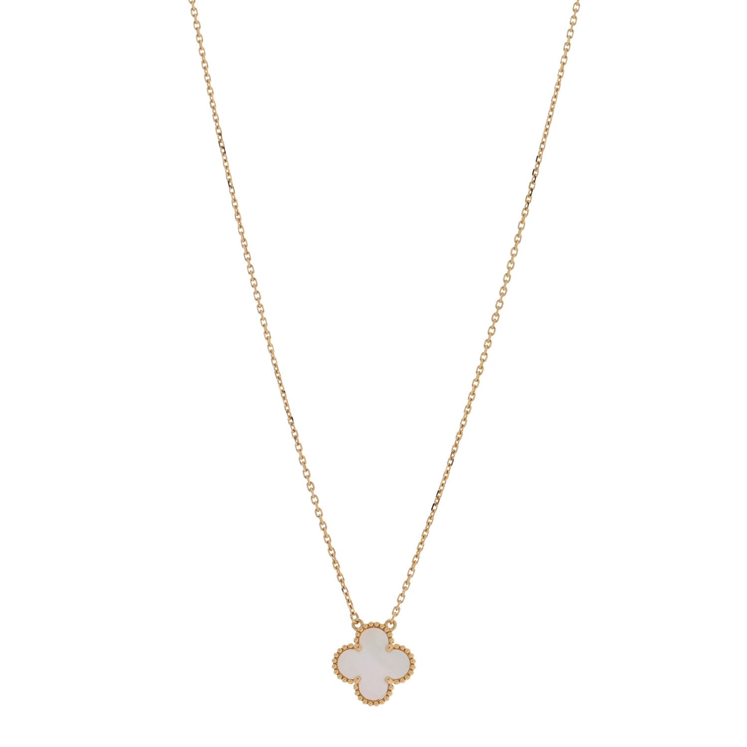 Van Cleef & Arpels 18K Yellow Gold Mother of Pearl Vintage Alhambra Pendant Necklace 1 of 4