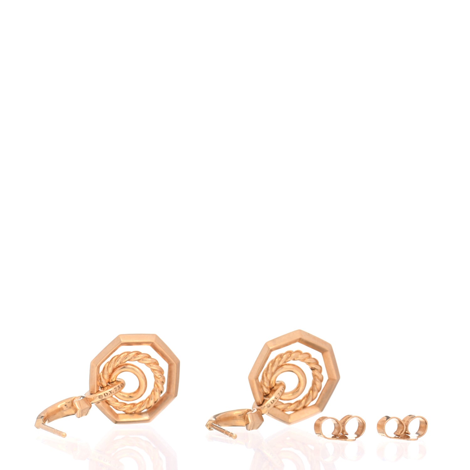 David Yurman 18K Yellow Gold Diamond 16mm Stax Drop Earrings 3 of 4