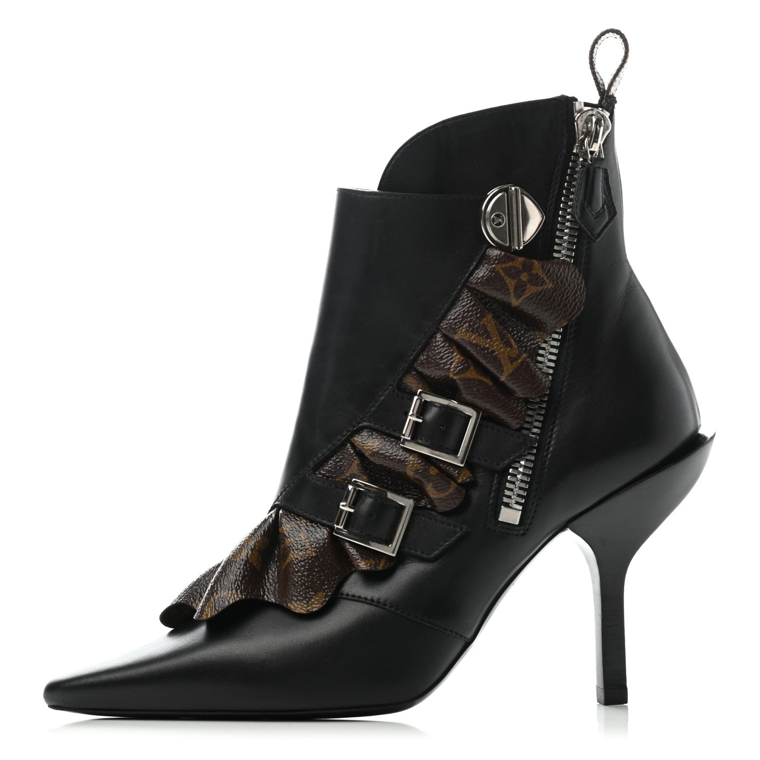 Louis Vuitton Calfskin Monogram Janet Ankle Boots 36.5 Black 1 of 9