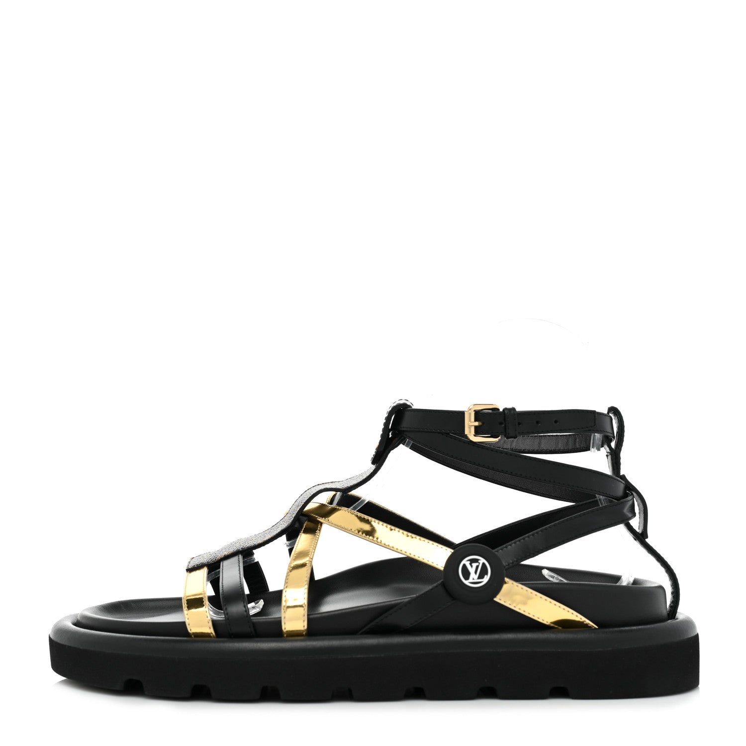 Louis Vuitton Patent Calfskin Monogram Pool Pillow Comfort Sandals 39 Gold Black Brown 1 of 9