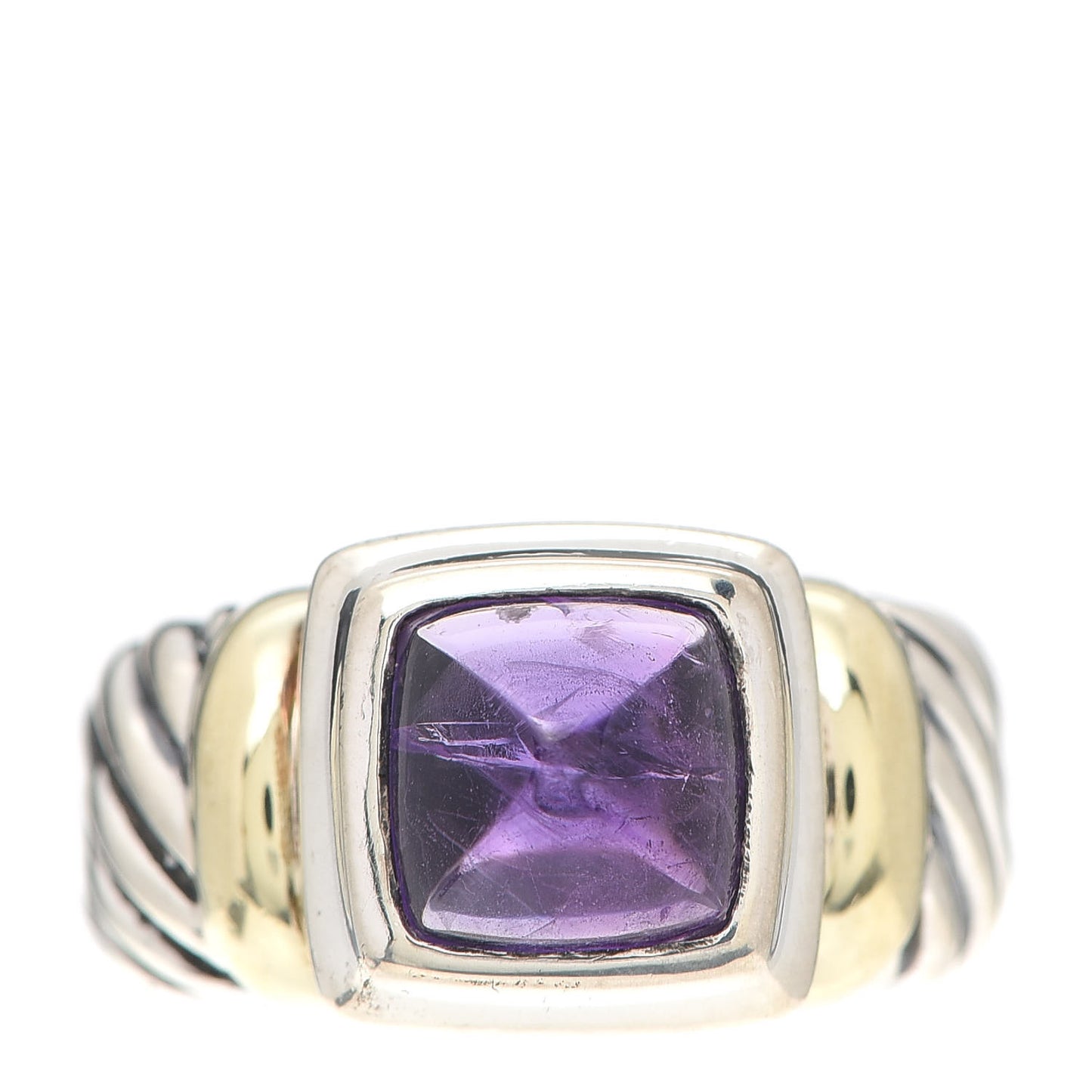 Sterling Silver 14K Yellow Gold Amethyst Cable Ring 50 5.5
