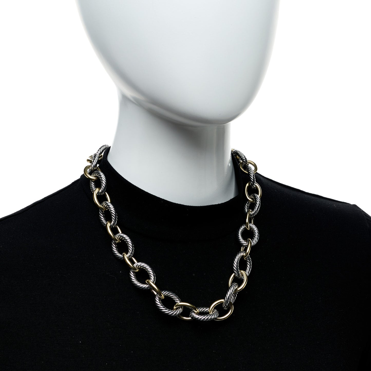 Sterling Silver 18K Yellow Gold 18mm Oval Link Necklace