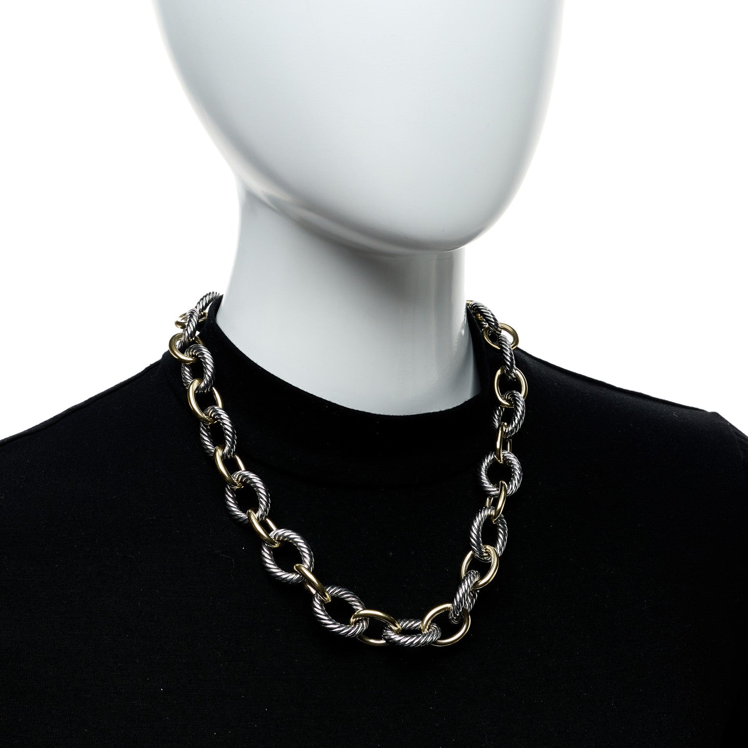 David Yurman Sterling Silver 18K Yellow Gold 18mm Oval Link Necklace 2 of 6