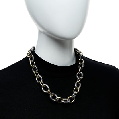 David Yurman Sterling Silver 18K Yellow Gold 18mm Oval Link Necklace 2 of 6