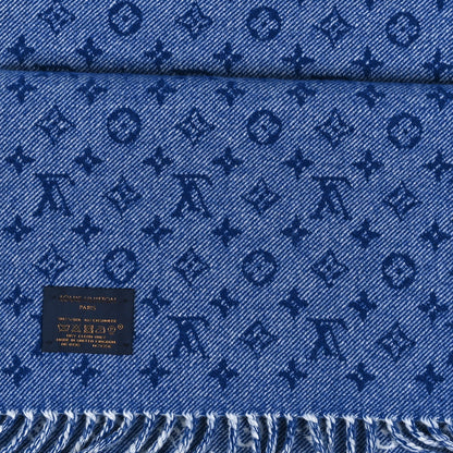 Louis Vuitton Wool Cashmere Denimbellished City Scarf Blue 3 of 3